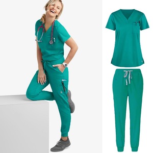 Women's Pink Scrub Set V-Neck Top Jogger Pants Moisture Wicking Hospital Uniform Split Set For Nurses Doctors Spa Beauty - Product Image 4