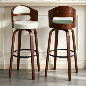 Tabourets de <span class=keywords><strong>bar</strong></span> pivotants avec dossier, style nordique, antique, rétro, rustique, moderne, en cuir et <span class=keywords><strong>bois</strong></span>, de luxe, pour comptoir de maison - Product Image 5