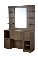 Station de coiffure multifonctionnelle traditionnelle en bois avec miroir et bac à shampoing LED, prix d'usine