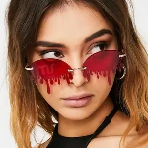Fashion 2024 Factory High Quality Crazy Sun Glasses Unique Teardrop Rimless Red Women Party Sunglasses