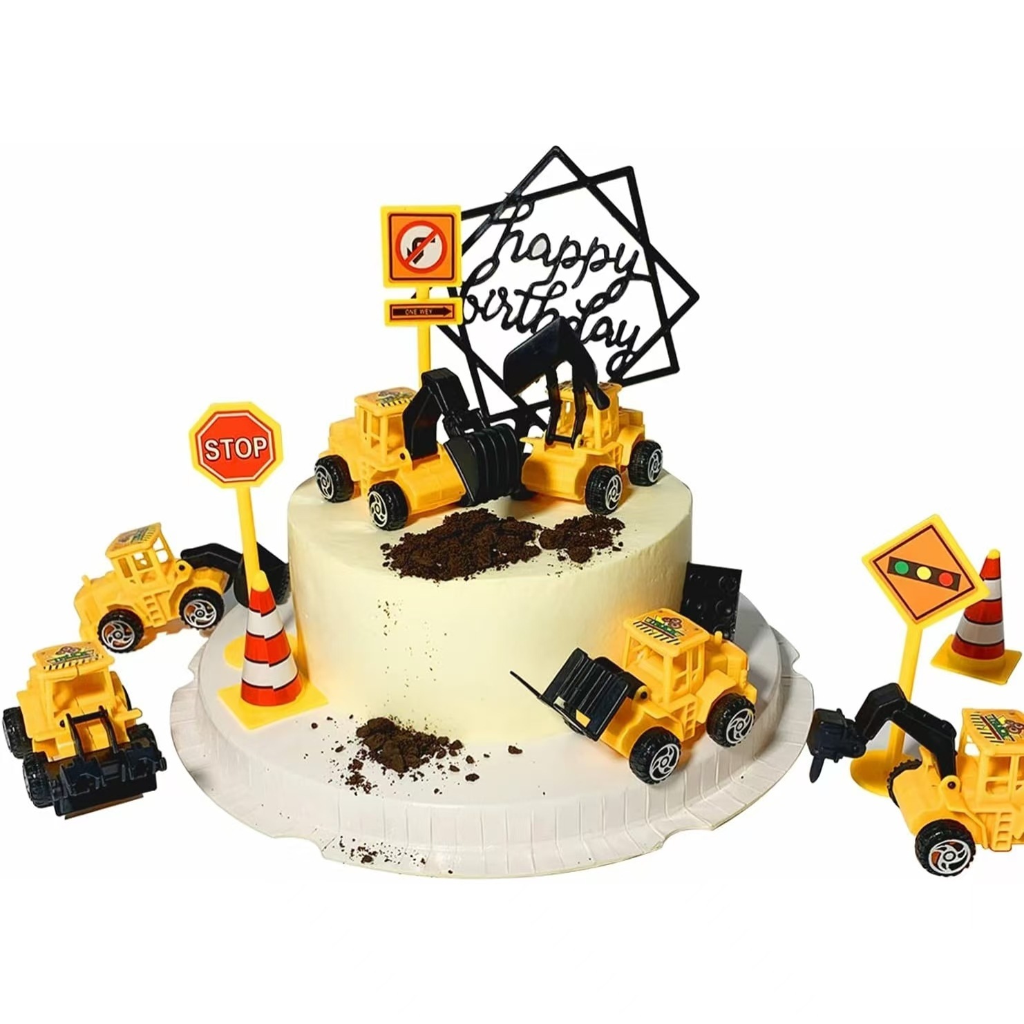 Torta Topper Escavatore, 1pcs Grande Torta Topper Camion Cake Topper Compleanno Veicoli+12pcs Camion Decorazione Di Cupcake Per Bambini Decorazione Torta Compleanno Costruzione - 4