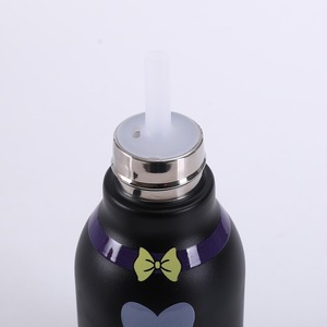Mug <span class=keywords><strong>isotherme</strong></span> créatif et adorable en acier inoxydable, motif chat noir, rose et <span class=keywords><strong>orange</strong></span>, avec paille, pour enfants - Product Image 4