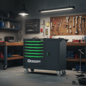 Armoire à outils roulante Fasano Tools, 6 tiroirs verts, roues verrouillables - Product Image 3
