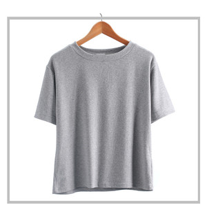 T-Shirt in bianco all'ingrosso di alta qualità tinta unita manica corta t-Shirt da <span class=keywords><strong>donna</strong></span> in cotone t-Shirt di base per le signore Top corto Mujer - Product Image 2