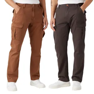 Punto Naranja Marrón Algodón Comfort Mid Rise Straight Leg Workwear Cargo Pantalones Hombres