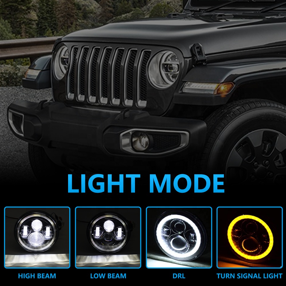 Phare LED 7 Pouces Avec Anneau Halo Clignotant Ambre DRL 120W Pour