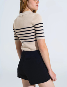 Custom <strong>Polo</strong> Collar Striped <strong>Women's</strong> Pullover Knitwear Summer Short <strong>Womens</strong> Sweater Sleeve Loose <strong>Jumper</strong> For <strong>Women</strong> - Product Image 3