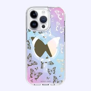 Étui de téléphone magnétique avec miroir recyclé, dégradé violet, papillon, pour iPhone 15 14 Pro Max - Product Image 1