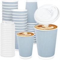 Gobelets à café jetables à paroi simple avec logo personnalisé, avec couvercles, isolés, écologiques, réutilisables, style ondulé, compatibles micro-ondes
