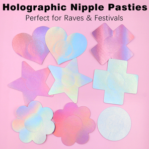Cache-tétons adhésifs jetables holographiques rose et argentés, autocollants pour poitrine multi-formes pour soirée rave - Product Image 1