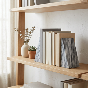 AK Brass White & Black Marble Decorative Bookends Set of 2 for <b>Desk</b> Shelf Home Office Library Decor Best Price Luxury Home Décor - Product Image 2