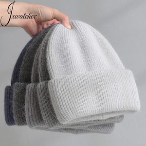 Jxwatcher Mũ len dệt kim lông thỏ màu trắng sang trọng thanh lịch cho nữ Mũ Beanie Mũ len dệt kim mềm mại Tùy chỉnh ấm áp mùa đông cho nữ - Product Image 1