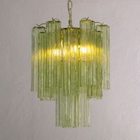 Lampe suspendue LED en verre vert Urano, style vintage, lustre de plafond, diamètre 36 cm, blanc chaud, cadre en fer à intensité variable
