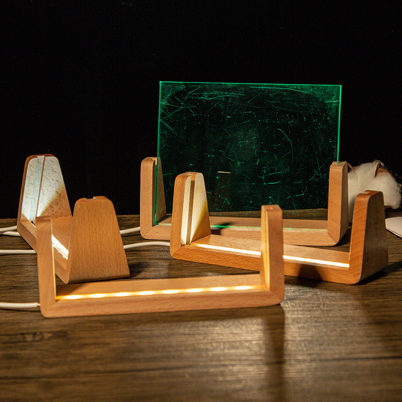 Wooden U-shaped Frame LED Lamp Base with USB Cable for 3D Acrylic Board DIY Night Light Christmas Wood Gifts Accessories