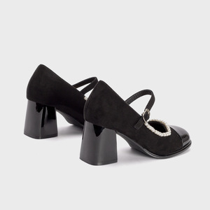 Zapatos de Tacón Alto para Mujer, Estilo Hada, Primavera 2026, Casuales, Punta Redonda, Tacón Cuadrado, Combinables con Todo, con Correa de Hebilla Única y Perlas - Product Image 2