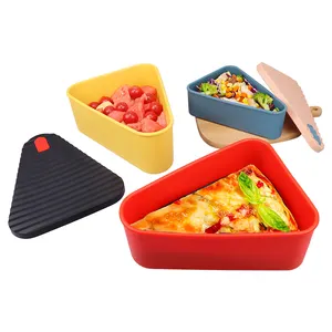 Customize Silicone Reusable Leftover Triangle Microwave Pizza Slice Food Storage Container Lunch Box with Serving Tray for Pizza