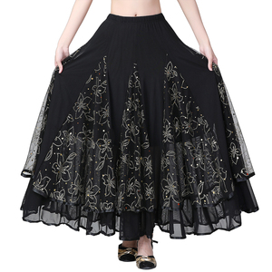 Faldas de Baile de Salón para Mujer, con Vuelo de 360 Grados, para Salsa, Rumba, <span class=keywords><strong>Flamenco</strong></span>, con Pedrería Tribal y Malla Floral, para Actuaciones de Danza - Product Image 1