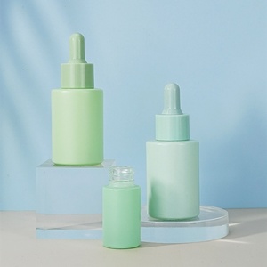 1oz Cosmetic Skin Care Essential Oil Bottle Packaging Frosted Glass Flat Shoulder 30ml Matte Green Serum Dropper Bottle Glass - Product Image 2