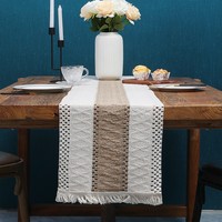 Chemin de table carré classique et durable Ychon en gros, avec glands tissés, en polyester, pour la décoration de la salle à manger