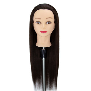 Tête de mannequin en cheveux synthétiques de 26 pouces pour la formation en salon - Modèle de coiffure droite pour la pratique du tressage et de la coupe de cheveux - Product Image 1