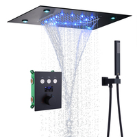 Système de douche LED avec musique de pluie et de cascade de style contemporain, ensembles de douche thermostatiques avec robinets polis pour salle de bain