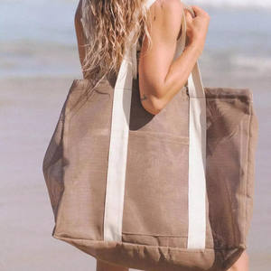 2024ヴィンテージオーバーサイズスポーツサマートラベルメッシュビーチトートバッグ耐久性のある特大ロゴ刺繍ジッパープルバッグ女性用 - Product Image 2