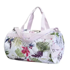 Custom logo printing floral sublimation girls weekend travel duffle round gym sports bag