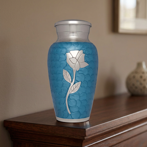 Urne funéraire durable en métal argenté pour cendres d'adultes, vase commémoratif, souvenir, capacité de 220 pouces cubes, décorative florale, fourniture funéraire - Product Image 1