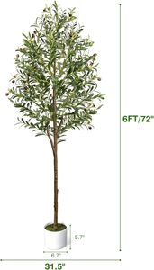Arbre d'olivier artificiel en plastique de 1,80 m avec panier, résistant à la poussière, fruits et feuilles réalistes, idéal pour la décoration de la maison, du bureau ou de mariage - Product Image 4