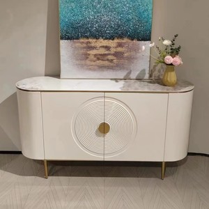 Buffet de rangement moderne pour salle à manger et cuisine, de luxe, blanc laqué brillant, avec poignées - Product Image 5