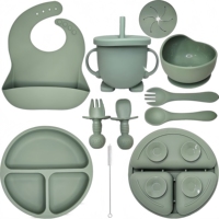 Ensemble de sevrage classique en silicone pour bébé, sans BPA, bavoir anti-fuite, bol à ventouse, assiette, cuillère, fourchette, vaisselle pour enfants