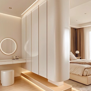 Armoire murale à étagères ouvertes avec éclairage LED incurvé, design moderne minimaliste, panneaux plats, construction écologique, autoportante pour la maison - Product Image 4