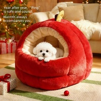Coussin de lit pour chat de Noël, rouge festif, pour le Festival du Printemps, épais et chaud, amovible et lavable, en forme de pomme, en coton PP