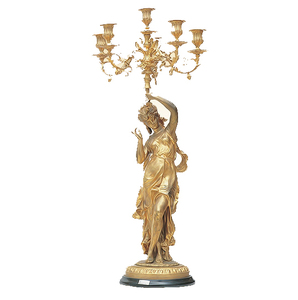 Candelabro <span class=keywords><strong>de</strong></span> <span class=keywords><strong>5</strong></span> Brazos con Figura <span class=keywords><strong>de</strong></span> Musa Estilo Francés en Oro Dorado para Decoración del Hogar, Actividades Religiosas y Bodas - Product Image 1