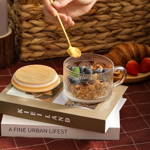 Set di 4 Tazze da Caffè <span class=keywords><strong>Vintage</strong></span> per Donne - Contenitori per Overnight Oats con Coperchi in Bambù e Cucchiai, Tazze in Vetro Trasparente da 14oz, Design Carino - Product Image 5