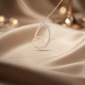 Pendentif élégant de luxe en or 10K 14K 18K ou argent 925 935 avec diamant de laboratoire taille ronde en forme de feuille tourbillonnante et design pavé - Product Image 1
