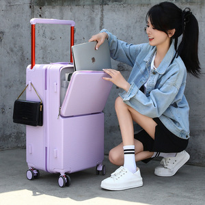 Wide Trolley Case 24 Inch Front Open Zipper <b>Lock</b> Universal Wheels Travel <b>Suitcase</b> Unisex Solid Color Spring 2025 - Product Image 4