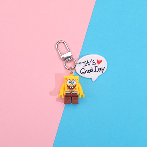 QYS Plastic Cartoon Star Bat <b>Keychain</b> Anime Doll Backpack Accessory Cute Building Blocks Keyring <b>Personalized</b> Cosplay Item - Product Image 4