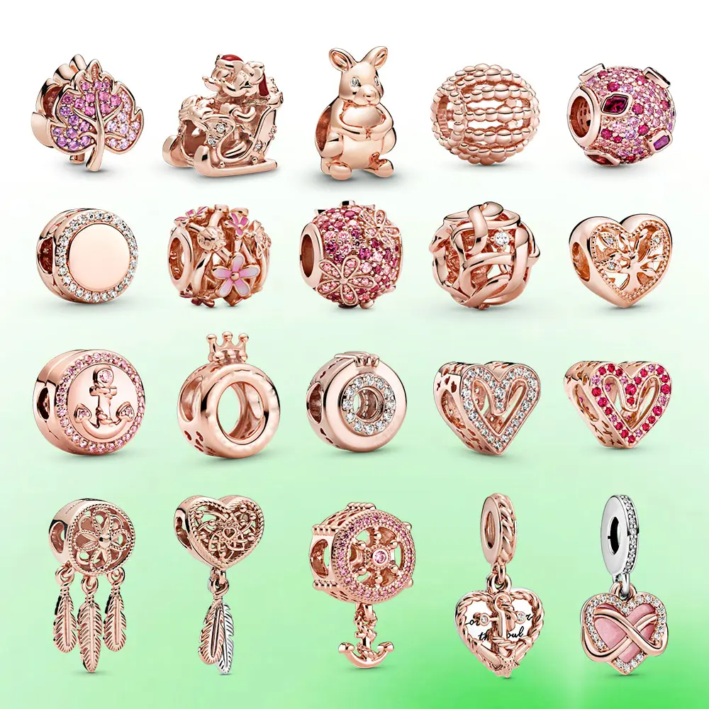 2023 New Necklace Dreamcatcher Rose Gold Heart Pearl Pendant Rose Crown Pendant Margarita Rabbit Amulet DIY bracelet charm