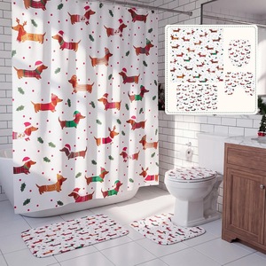 Rideau de Douche en Polyester Imprimé Numérique Motif Teckel à Carreaux Rouges pour Salle de Bain, Imperméable, Impression Personnalisée, Vente en Gros, Moderne - Product Image 1