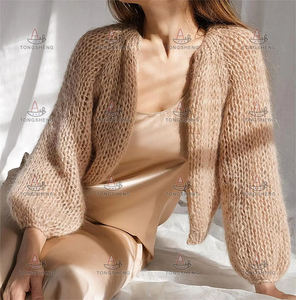 Women's Loose Mohair Blend <strong>Cardigan</strong> Sweater Lilac Purple Open Stitch Knit <strong>Long</strong> <strong>Balloon</strong> <strong>Sleeves</strong> <strong>Cardigan</strong> for Women - Product Image 2