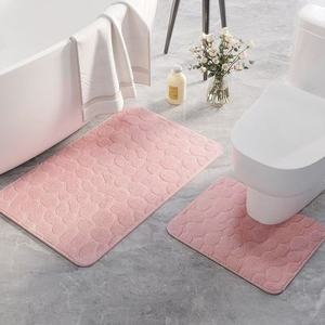 Cangming Bath Mat Set Coral Fleece <b>Pebble</b> Design Non-Slip Bathroom Mat 2-Piece Modern Style - Product Image 4