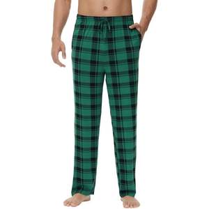 Pantalon de pyjama en viscose de bambou pour homme personnalisé, vert à carreaux avec poches, tailles S à XXL - Product Image 1