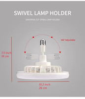 360 °   Ventilateur de plafond avec douille rotative E27, télécommande, 3 couleurs, ampoule LED à intensité variable, pour cuisine, salle de rangement