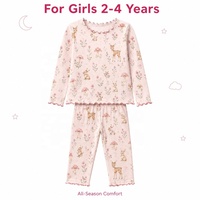 Ensemble de vêtements pour filles en viscose de bambou à 93% et élasthanne à 7%, imprimé cerf de la forêt, décontracté, manches longues, deux pièces, toutes saisons, OEM ODM