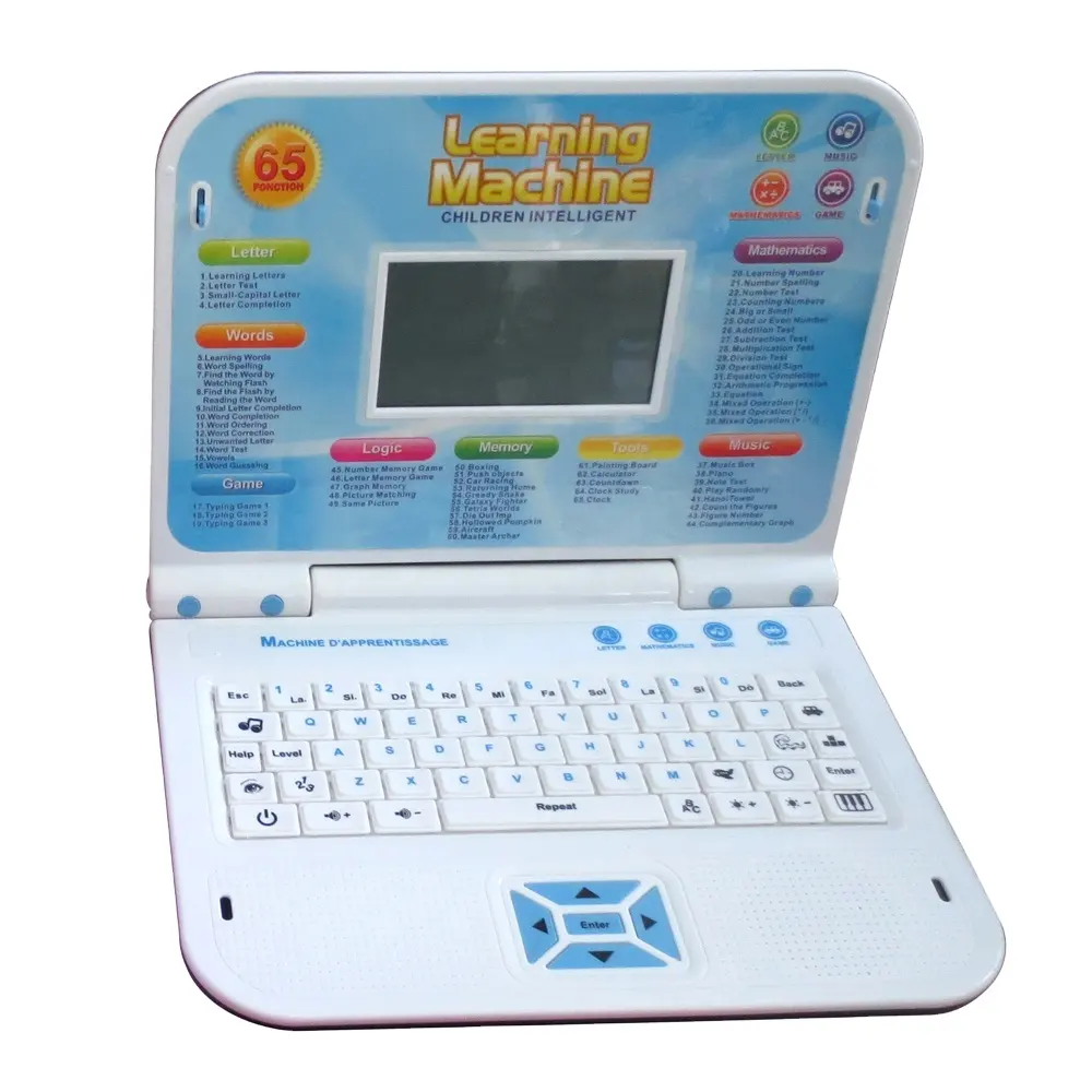 65 functions children intelligent english learning machine kids educational laptop with big screen