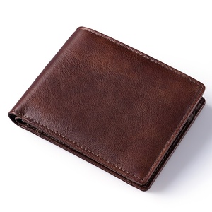 Top-Layer Oil Wax Genuine Leather Men's Short <b>Wallet</b> <b>RFID</b> Anti-Degaussing Multiple Card Slots Coin Pocket Vintage Striped - Product Image 5