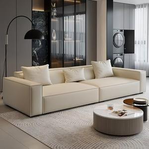 طقم أريكة حديثة مربعة الشكل من الجلد الصناعي البيج مع وسائد، أثاث كبير مبطن لغرفة المعيشة وديكور المنزل - Product Image 1