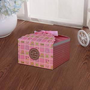 批发方形纸盒花卉印花蛋糕礼品盒带丝带 - Product Image 5