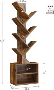 <b>6</b> Tier Wood Tree Bookshelf 2 <b>Drawers</b> Space-Saving Floor Standing Tall Narrow Modern Design for Bedroom/Living Room/Office - Product Image 2